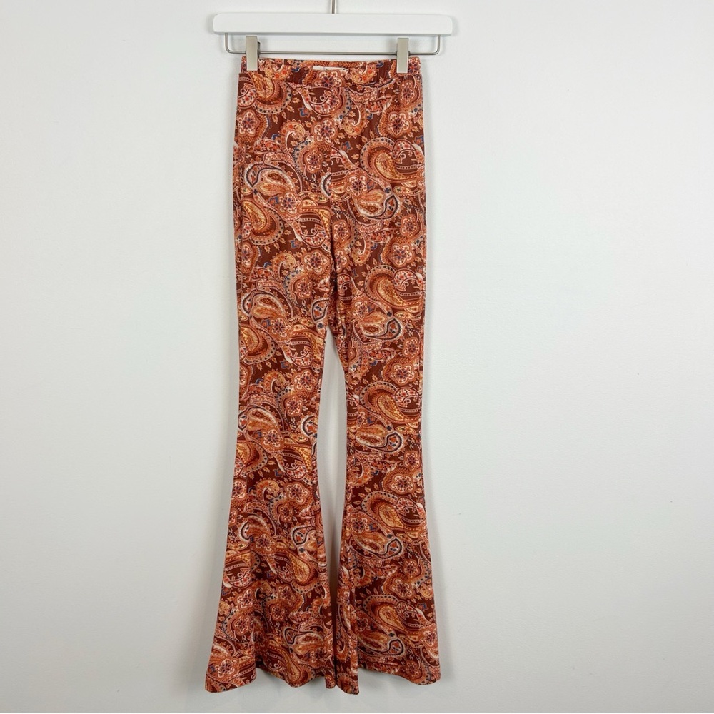 Natural Life Flare Pants Women's Size X-Small Orange Paisley Print